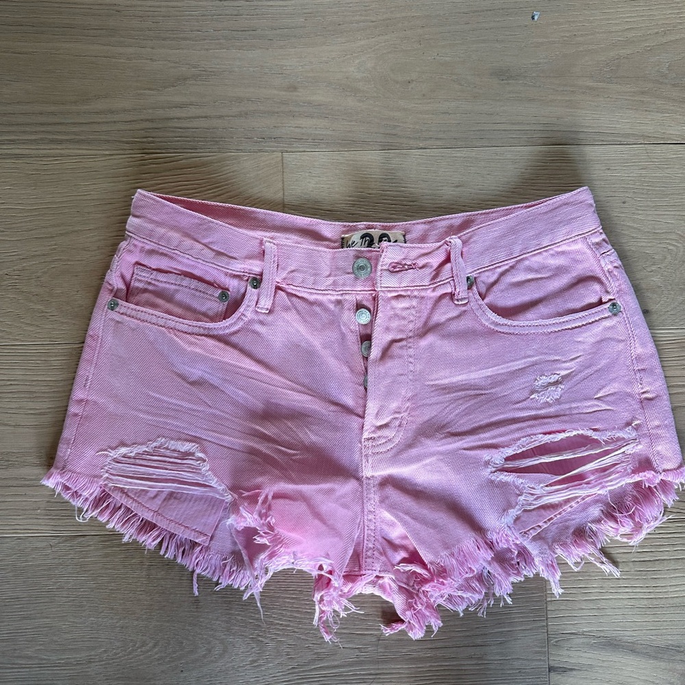 We The Free Pink Distressed Jean Shorts